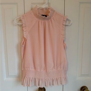 J. Crew Orange and Pink Smocked Blouse with Mandarin Collar